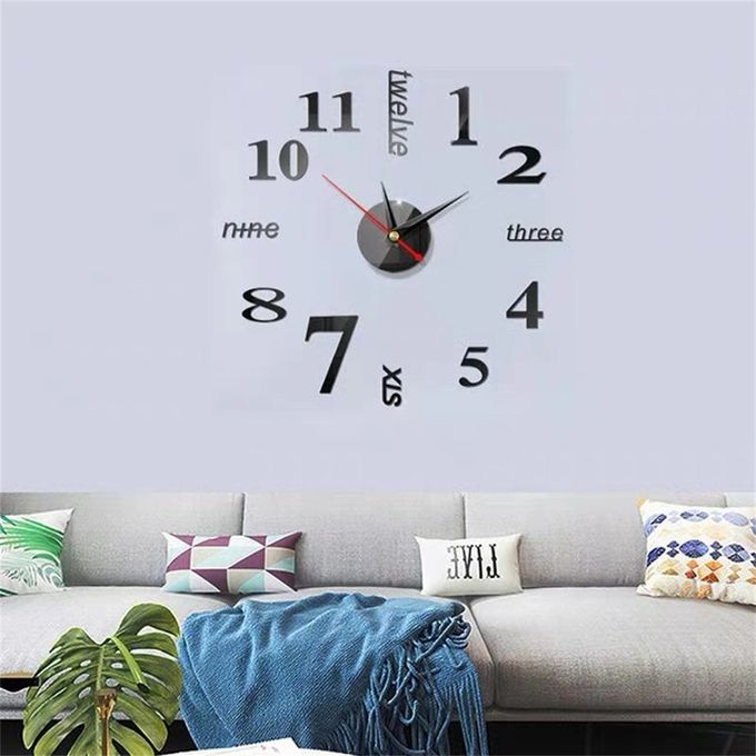 DIY Wall Clocks 3D Mirror Stickers Modern Wall Clock -Black